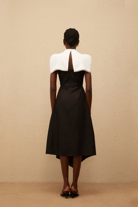 Dorotea Midi Dress Color Block with Embellished Shawl