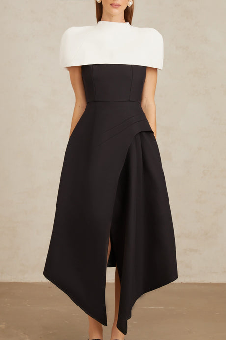 Raven Midi Dress Color Block with Shawl Detail