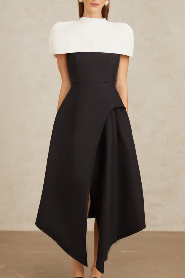 Fabienne Color Block Midi Dress with Shawl Detail