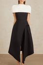 Fabienne Color Block Midi Dress with Shawl Detail