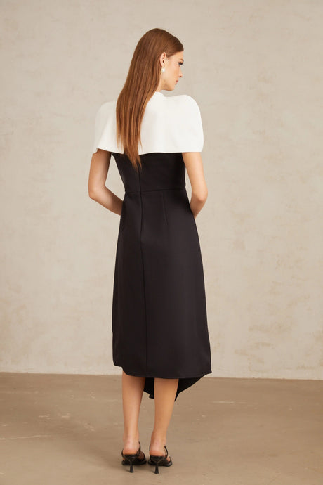 Raven Midi Dress Color Block with Shawl Detail