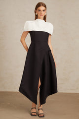 Fabienne Color Block Midi Dress with Shawl Detail