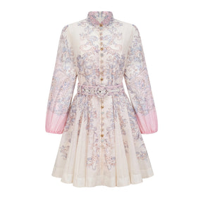 Fabienne Neutral Floral Print Mini Dress