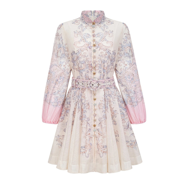 Fabienne Neutral Floral Print Mini Dress
