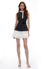 Fadila Black Color Block Ruffled Mini Dress