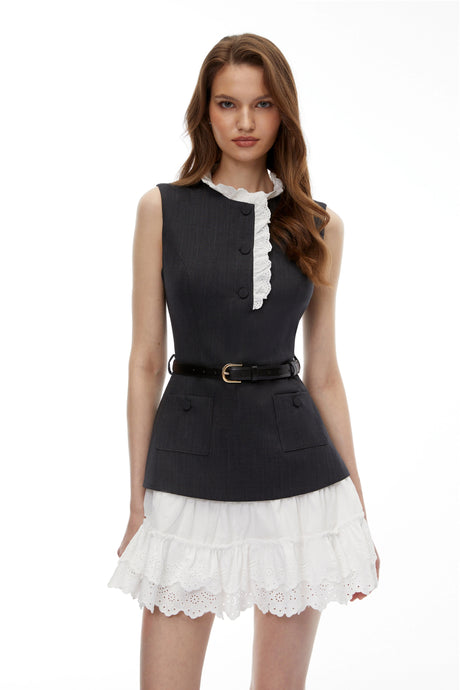 Edvige Mini Dress Black Color Block Ruffled