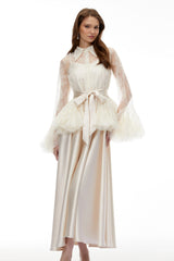 Fadila Neutral SemiSheer Blouse  Dress Set