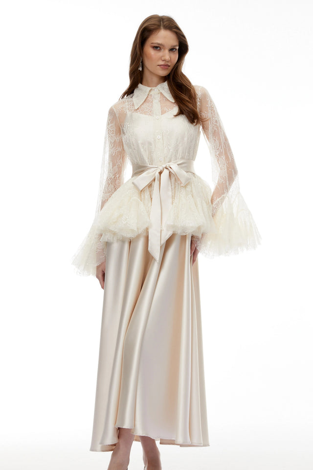 Fadila Neutral SemiSheer Blouse  Dress Set