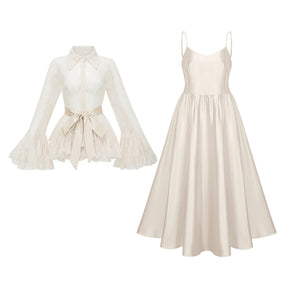 Fadila Neutral SemiSheer Blouse  Dress Set