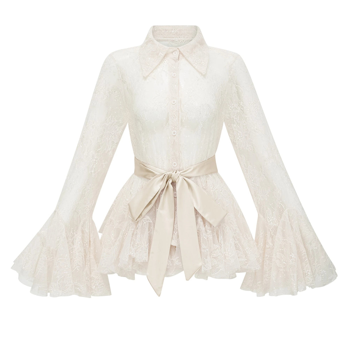 Fadila Neutral SemiSheer Blouse  Dress Set