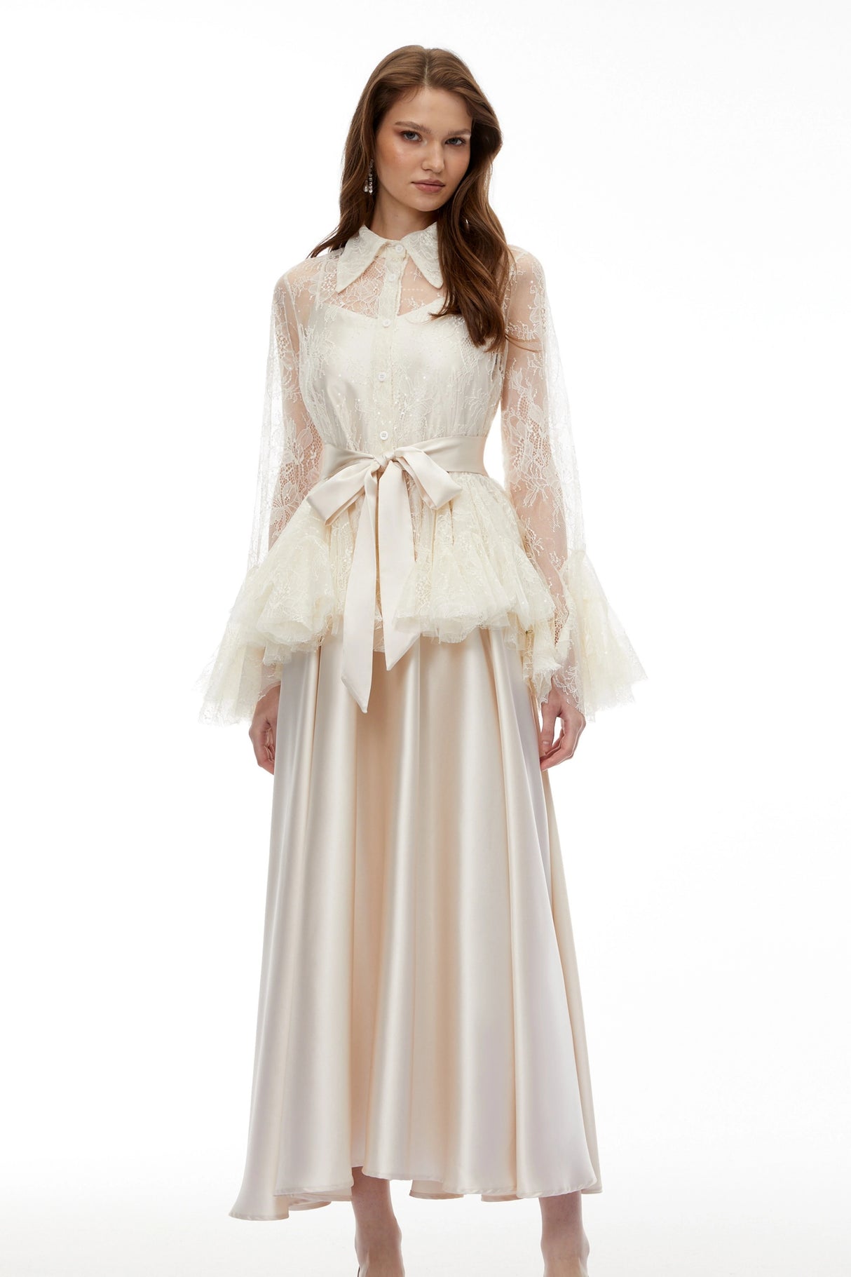 Fadila Neutral SemiSheer Blouse  Dress Set