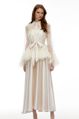 Fadila Neutral SemiSheer Blouse  Dress Set