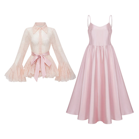 Gelsomina Dress Pink Semi-Sheer Blouse & Set