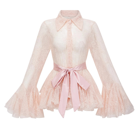 Gelsomina Dress Pink Semi-Sheer Blouse & Set