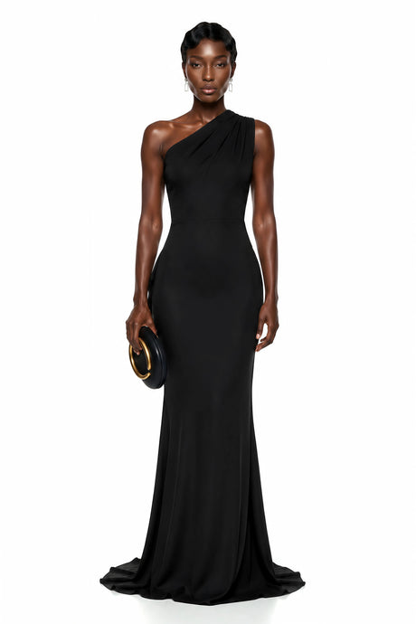 Agnolina Maxi Dress Black One Shoulder Bodycon