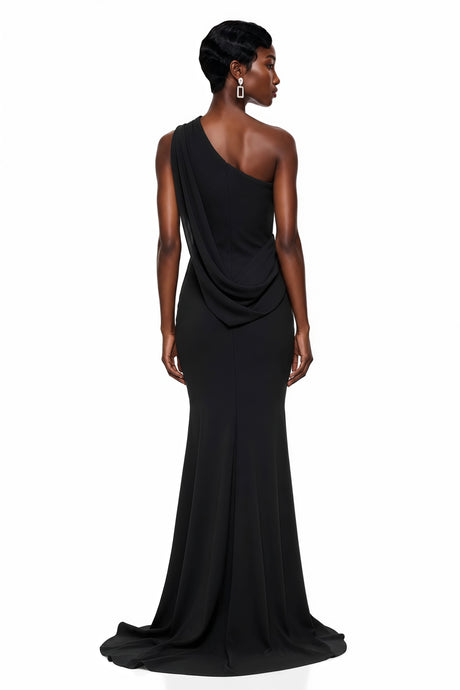 Agnolina Maxi Dress Black One Shoulder Bodycon
