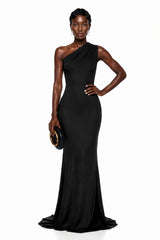 Fadime Black One Shoulder Bodycon Maxi Dress