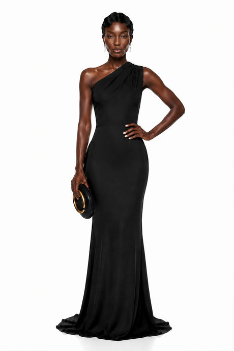 Agnolina Maxi Dress Black One Shoulder Bodycon