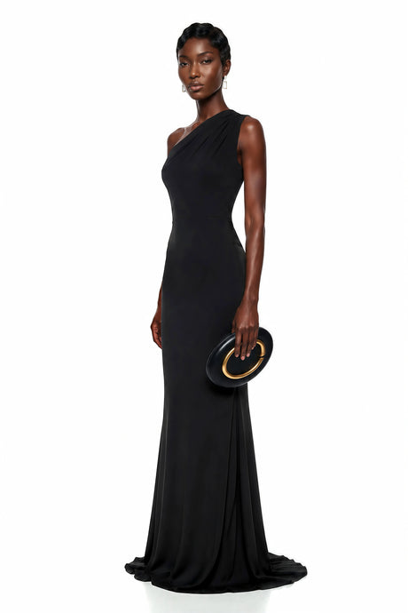 Agnolina Maxi Dress Black One Shoulder Bodycon