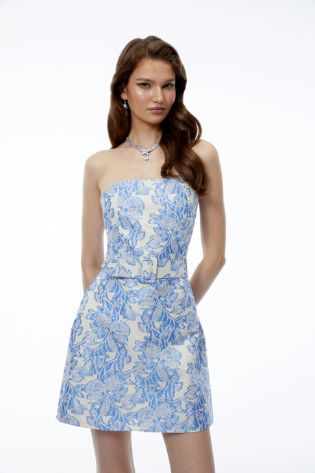Caitlin Mini Dress Blue Floral Print