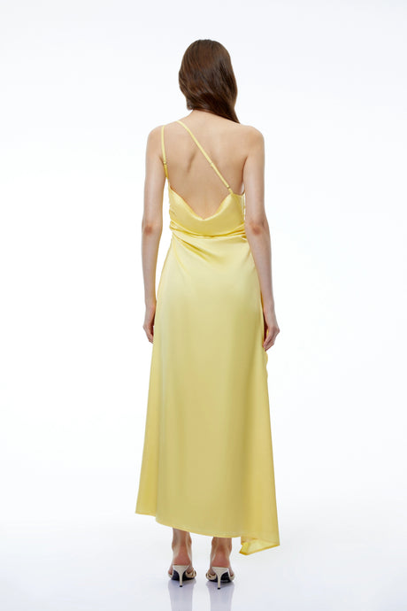 Rita Maxi Dress Yellow One Shoulder with High Slit