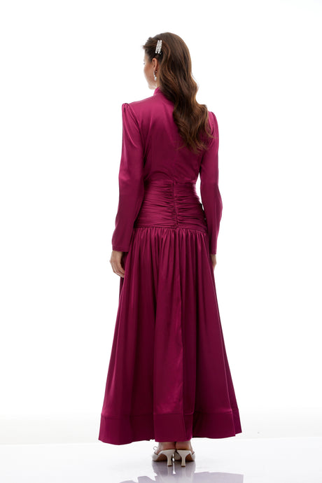 Donatella Maxi Dress Rose Purple Bow Ruched