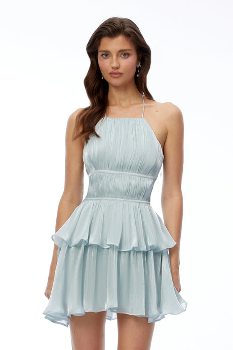 Natalia Mini Dress Green Halterneck Ruched