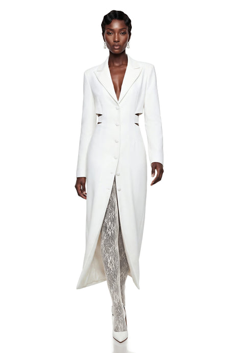 Frances Midi Dress White Blazer with Cut-Outs