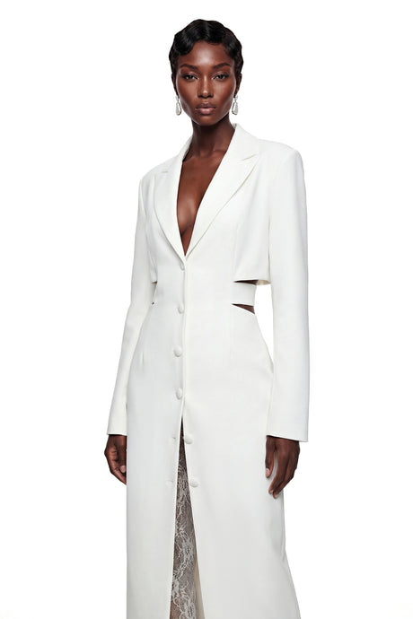 Frances Midi Dress White Blazer with Cut-Outs