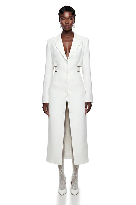 Frances Midi Dress White Blazer with Cut-Outs