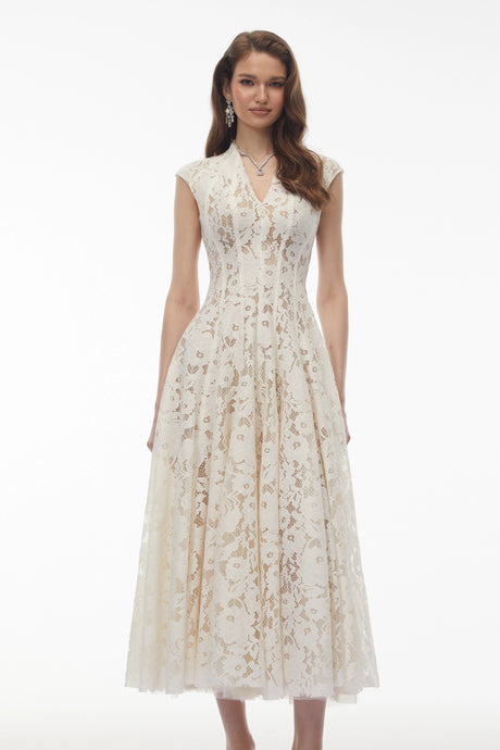 Gabriella Maxi Dress White V-Neck Floral Lace