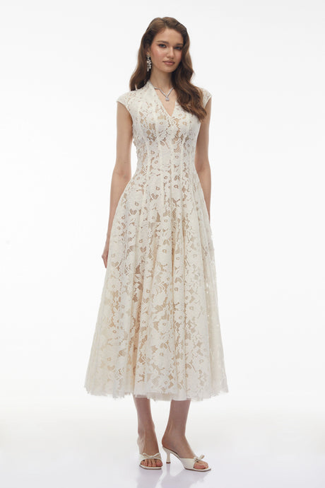 Gabriella Maxi Dress White V-Neck Floral Lace