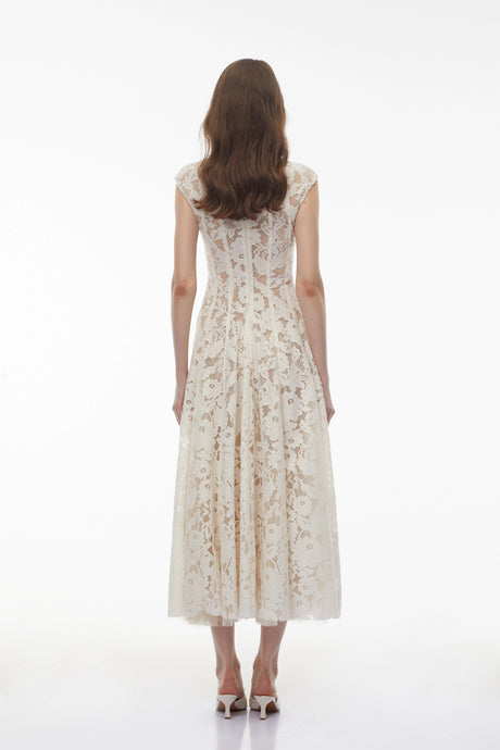 Gabriella Maxi Dress White V-Neck Floral Lace