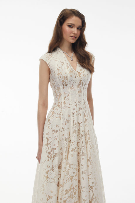 Gabriella Maxi Dress White V-Neck Floral Lace