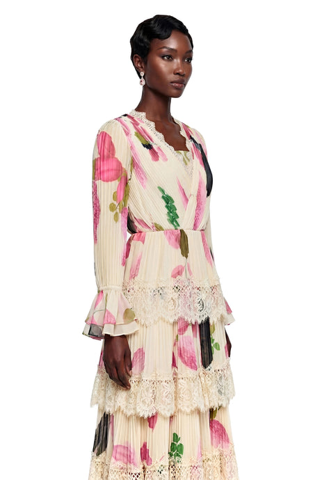 Viola Maxi Dress Cream Floral Print with Lace Trim