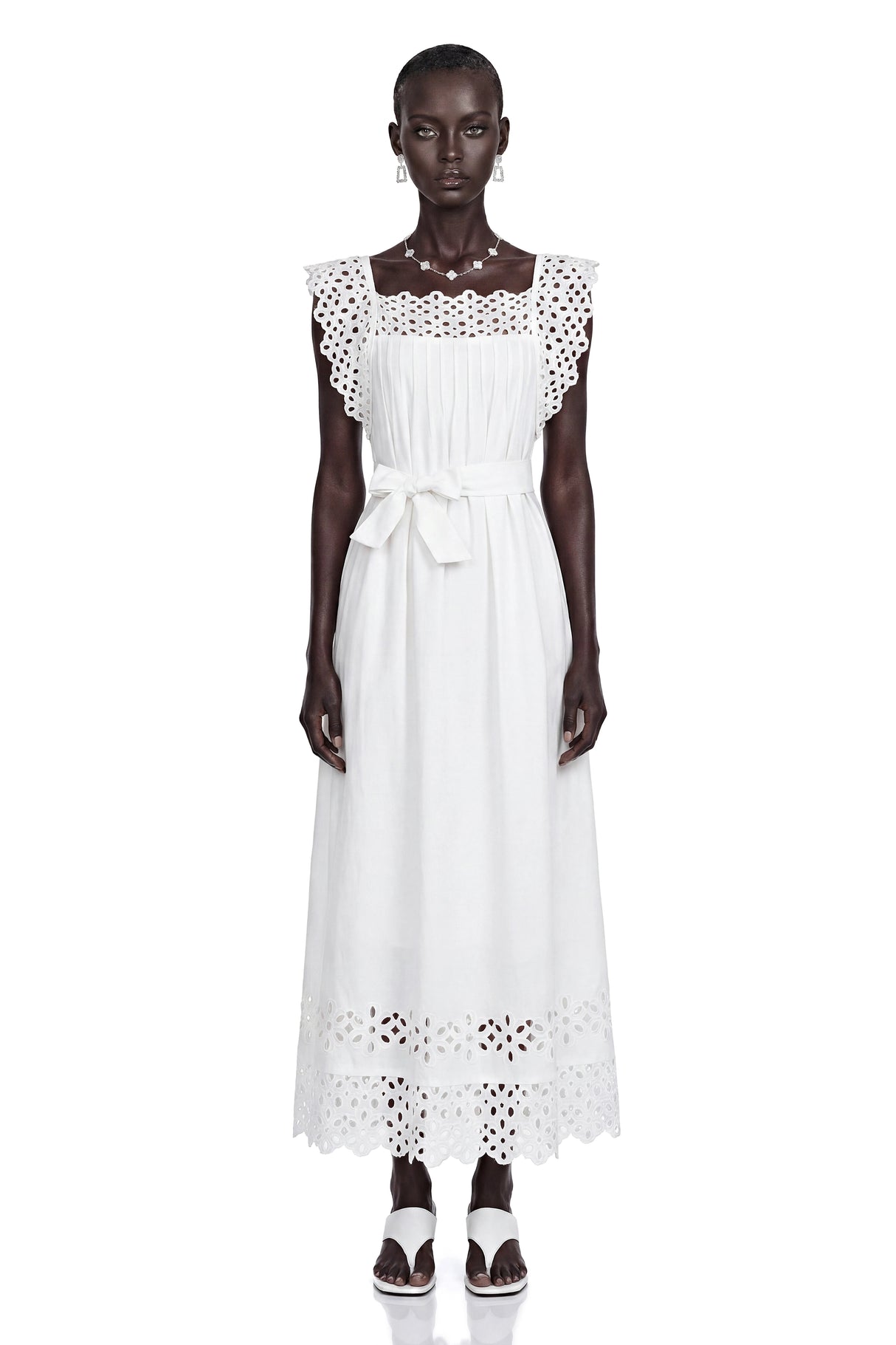Farrah White CutOut Pleated Maxi Dress