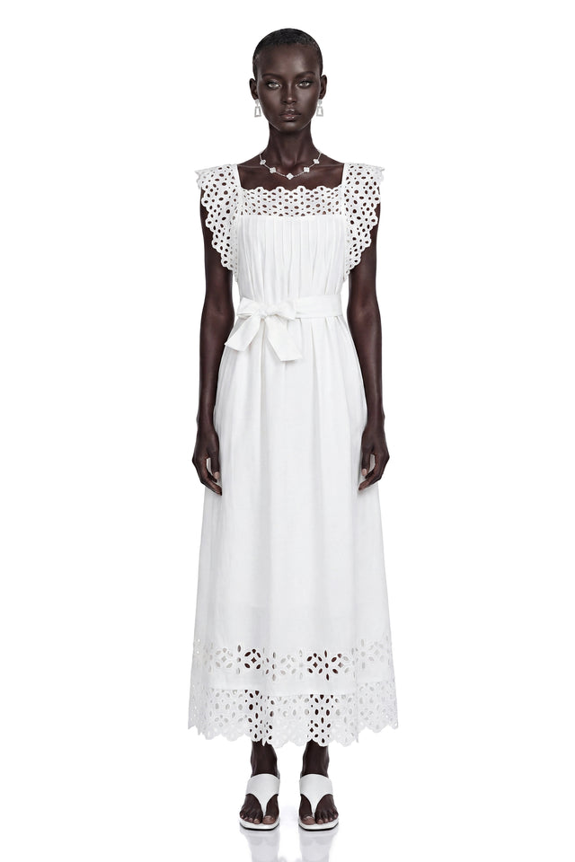 Farrah White CutOut Pleated Maxi Dress