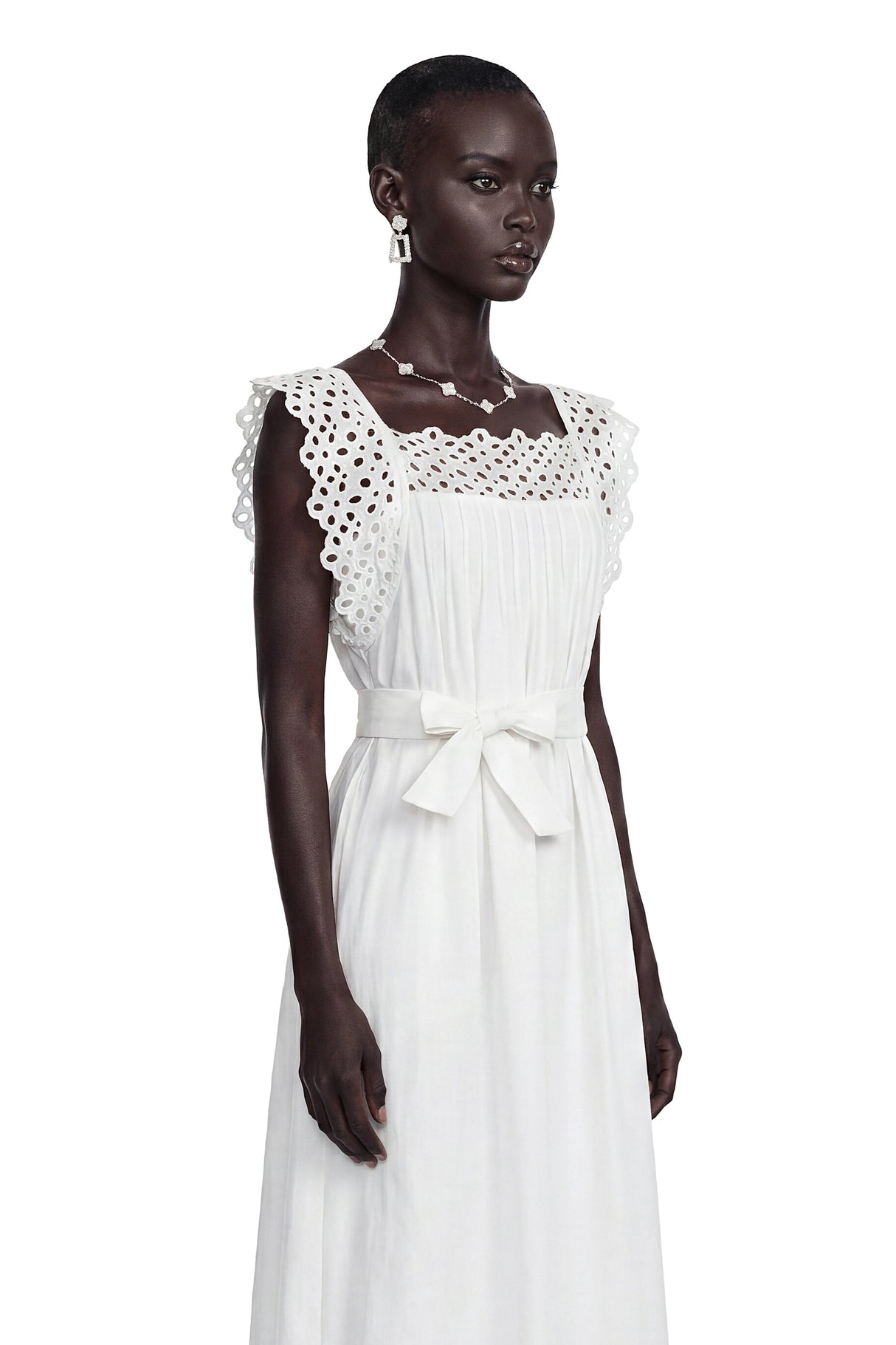 Farrah White CutOut Pleated Maxi Dress