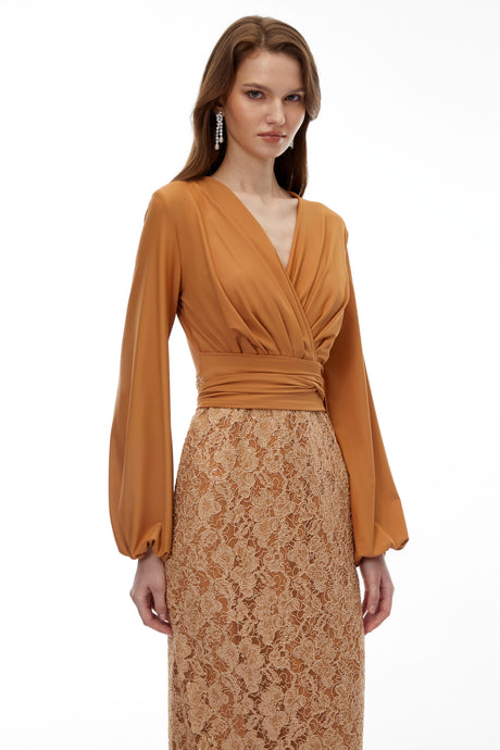 Leslie Maxi Dress Brown Plunge Neck Lace