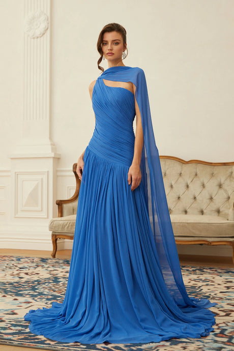 Lylah Maxi Dress Blue Cape Design Ruched