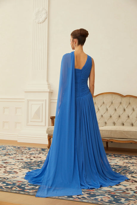 Lylah Maxi Dress Blue Cape Design Ruched