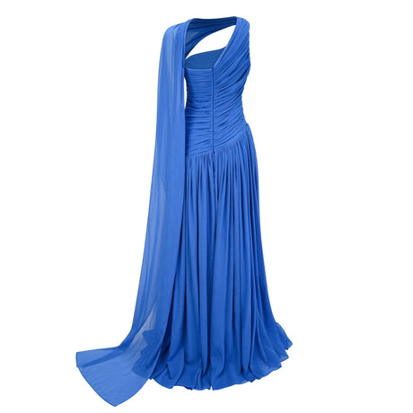 Lylah Maxi Dress Blue Cape Design Ruched