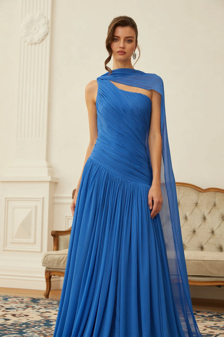 Lylah Maxi Dress Blue Cape Design Ruched