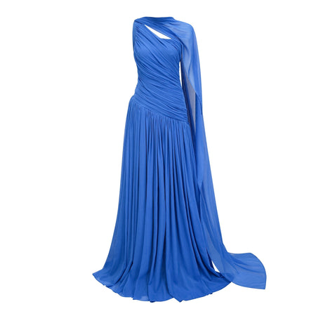 Lylah Maxi Dress Blue Cape Design Ruched