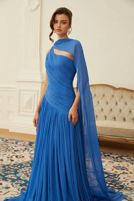 Lylah Maxi Dress Blue Cape Design Ruched