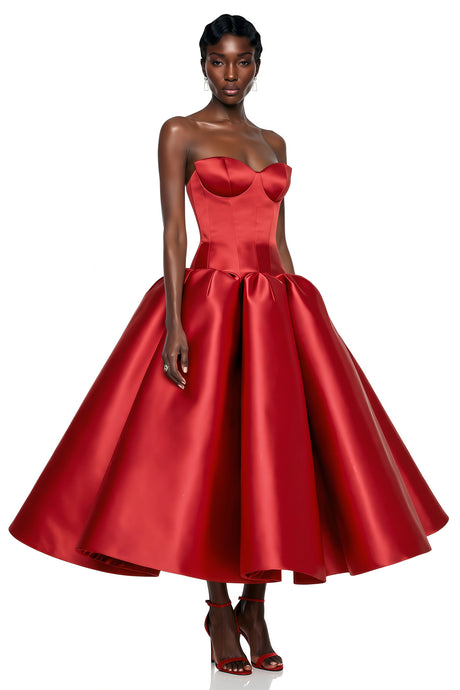 Samantha Midi Dress Red Off Shoulder Corset
