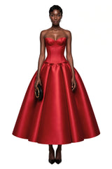 Fazilet Red Off Shoulder Corset Midi Dress