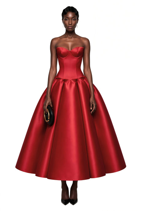 Samantha Midi Dress Red Off Shoulder Corset