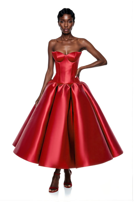 Samantha Midi Dress Red Off Shoulder Corset