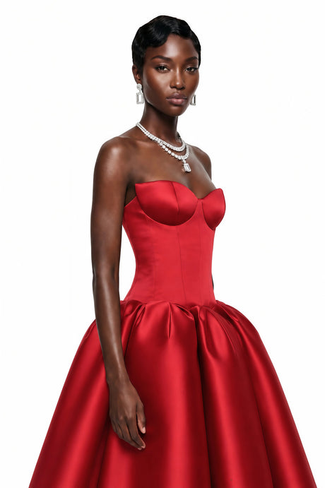 Samantha Midi Dress Red Off Shoulder Corset